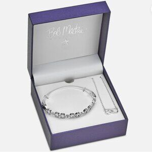 Bob Mackie Infinity Crystal Necklace Bracelet Set Everlasting NIB Silver tone